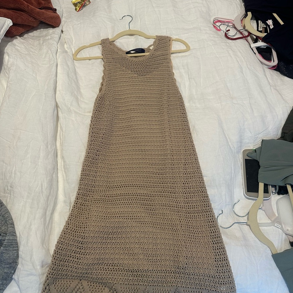 Blue Rain Tan Crochet Dress
